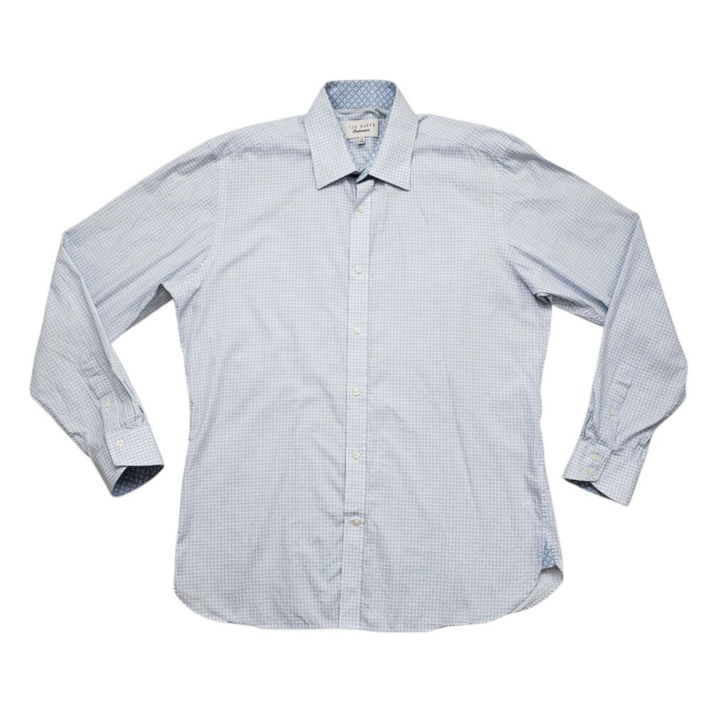 Ted Baker Endurance Dress Shirt Mens 16 34/35 Geometric Flip Cuff Long Sleeve - Picture 2 of 10